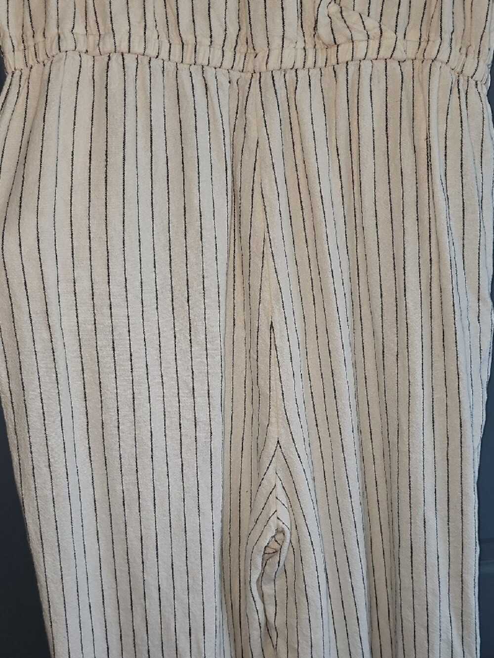 Old Navy Ivory Pinstripe Sleeveless Jumpsuit Embroidered Placket Bohemian Large - Picture 8 of 10